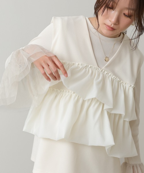 Bab(バブ)の「【選べるサイズ展開/イージージョーゼットシリーズ】【イージーケア】イージージョーゼットティアードベスト+パンツSET(パンツドレス・レディース・アイボリー/ブラック・S/M)」の21枚目の写真