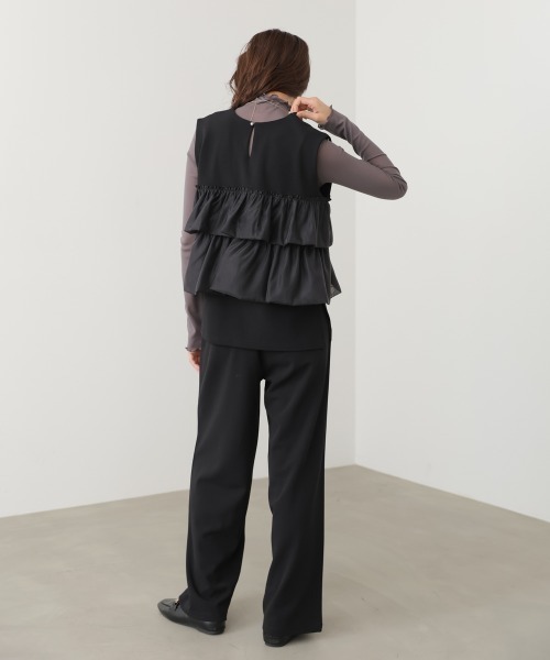 Bab(バブ)の「【選べるサイズ展開/イージージョーゼットシリーズ】【イージーケア】イージージョーゼットティアードベスト+パンツSET(パンツドレス・レディース・アイボリー/ブラック・S/M)」の8枚目の写真