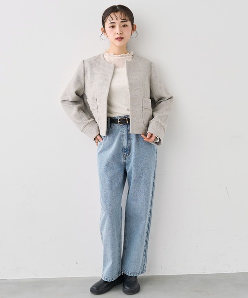 ミックスツイード ノーカラージャケット 【セレモニー/オケージョン