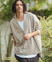 CAMBIO（カンビオ）の「ms6360- コットンリネンストライプディープスキッパーシャツ(CMB-R0206)（シャツ/ブラウス）」