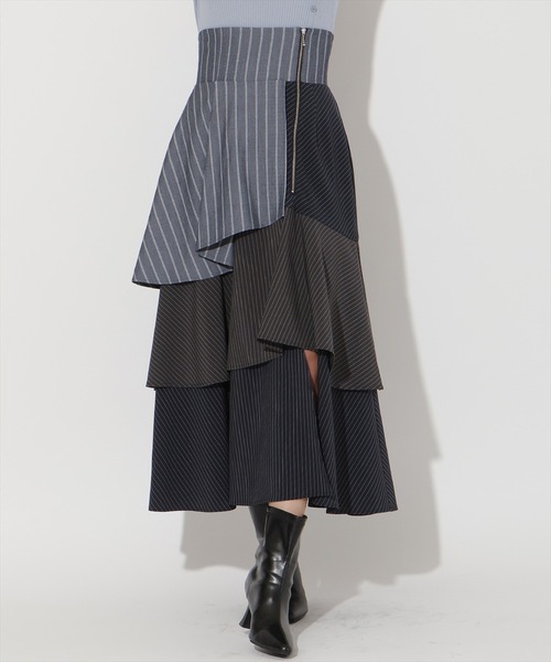 AND COUTURE（アンドクチュール）の「ストライプパッチワークスカート（スカート・レディース・ブラック系その他/ブルー系その他・MEDIUM/SMALL）」の12枚目の写真