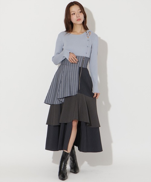 AND COUTURE（アンドクチュール）の「ストライプパッチワークスカート（スカート・レディース・ブラック系その他/ブルー系その他・MEDIUM/SMALL）」の15枚目の写真