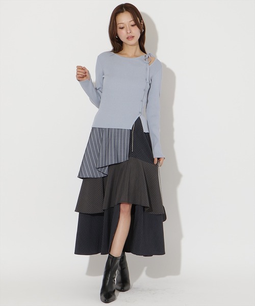 AND COUTURE(アンドクチュール)の「ストライプパッチワークスカート(スカート・レディース・ブラック系その他/ブルー系その他・MEDIUM/SMALL)」の15枚目の写真