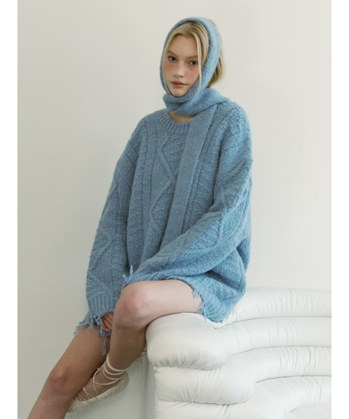 MOIFAIRE(モイフェア)の「DAMAGE CABLE KNIT / SKY BLUE(ニット/セーター・レディース・スカイブルー・FREE)」の3枚目の写真