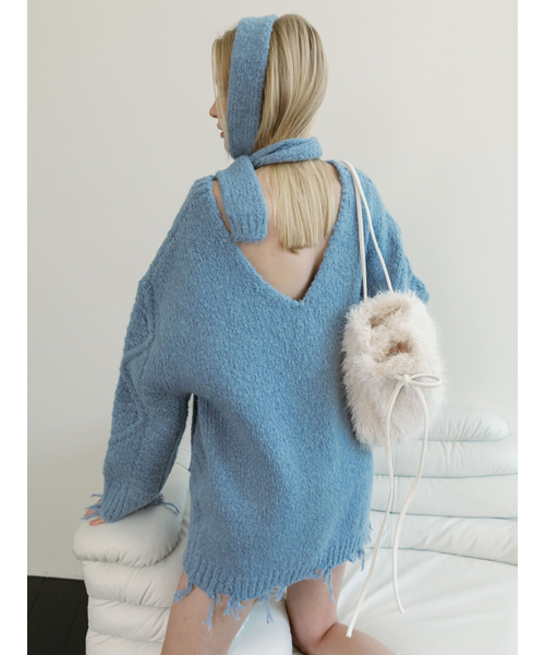 MOIFAIRE(モイフェア)の「DAMAGE CABLE KNIT / SKY BLUE(ニット/セーター・レディース・スカイブルー・FREE)」の4枚目の写真