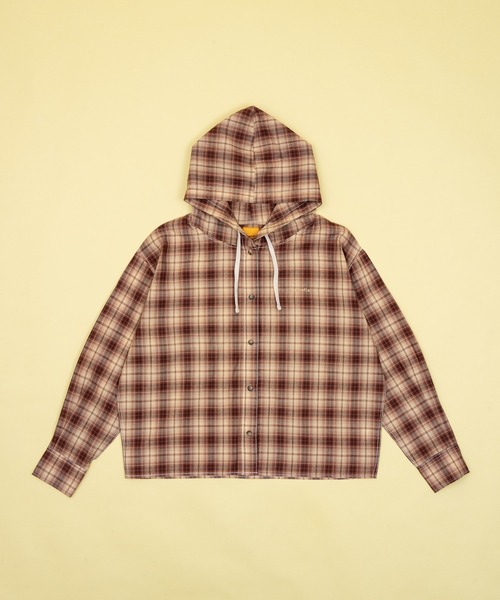 Zooodle（ズードル）の「Checkered hoodie shirt - チェックフーディーシャツ -（シャツ/ブラウス・メンズ・ベージュ/ブルー・MEDIUM/LARGE）」の3枚目の写真