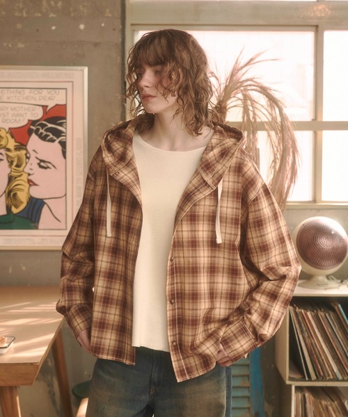 Zooodle（ズードル）の「Checkered hoodie shirt - チェックフーディーシャツ -（シャツ/ブラウス・メンズ・ベージュ/ブルー・MEDIUM/LARGE）」の19枚目の写真