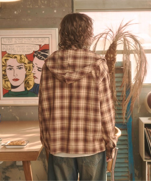 Zooodle（ズードル）の「Checkered hoodie shirt - チェックフーディーシャツ -（シャツ/ブラウス・メンズ・ベージュ/ブルー・MEDIUM/LARGE）」の17枚目の写真