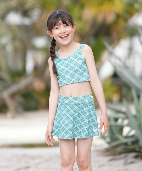 ROXY（ロキシー）の「ROXY/ロキシー 水着 ビキニ タンキニ チェック柄 TSW261100（水着・キッズ・ブルーグリーン/ブラック・150cm/140cm/130cm）」の2枚目の写真