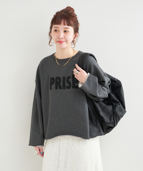 B.C STOCK（ベーセーストック）の「《追加》ラメサガラ刺繍ロングスリーブ（スウェット・レディース・ライトグレー/ホワイト/チャコールグレー/サックスブルー/ピンク・FREE）」の21枚目の写真