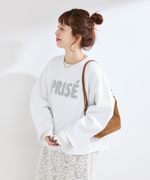 B.C STOCK（ベーセーストック）の「《追加》ラメサガラ刺繍ロングスリーブ（スウェット・レディース・ライトグレー/ホワイト/チャコールグレー/サックスブルー/ピンク・FREE）」の7枚目の写真