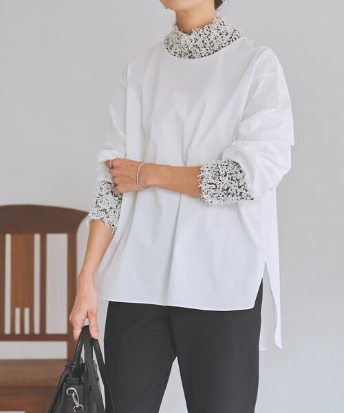 LIVETART（リヴェタート）の「《LIVETART》ツイードニットコンビシャツ（シャツ/ブラウス・レディース・ホワイト/ブラック・FREE）」の2枚目の写真