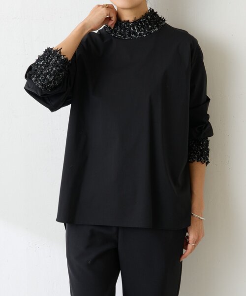 LIVETART（リヴェタート）の「《LIVETART》ツイードニットコンビシャツ（シャツ/ブラウス・レディース・ホワイト/ブラック・FREE）」の9枚目の写真