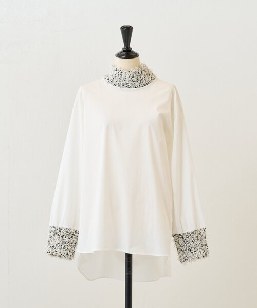 LIVETART（リヴェタート）の「《LIVETART》ツイードニットコンビシャツ（シャツ/ブラウス・レディース・ホワイト/ブラック・FREE）」の3枚目の写真