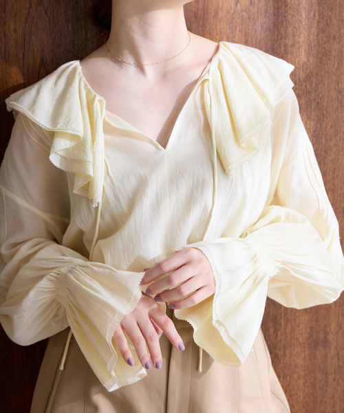 IENA（イエナ）の「フリルピンタックブラウス（シャツ/ブラウス・レディース・ホワイト/イエロー・FREE）」の13枚目の写真