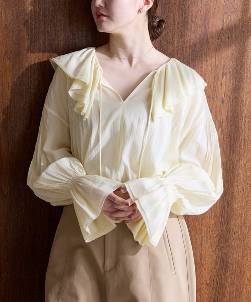 IENA（イエナ）の「フリルピンタックブラウス（シャツ/ブラウス・レディース・ホワイト/イエロー・FREE）」の14枚目の写真