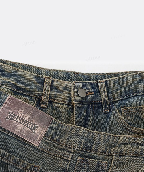 Dalfwin（ダールフィン）の「韓国ファッション 左右非対称デザインハイウエストワイドデニム（デニムパンツ・レディース・ブルー・SMALL/MEDIUM/LARGE）」の14枚目の写真