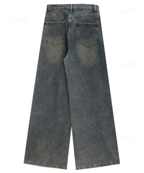 Dalfwin（ダールフィン）の「韓国ファッション 左右非対称デザインハイウエストワイドデニム（デニムパンツ・レディース・ブルー・SMALL/MEDIUM/LARGE）」の15枚目の写真