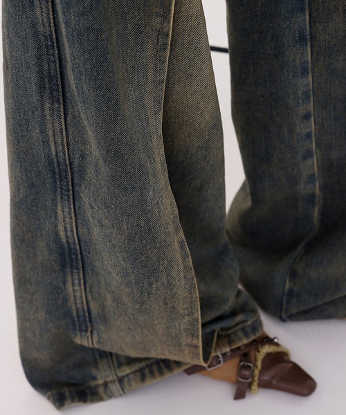 Dalfwin（ダールフィン）の「韓国ファッション 左右非対称デザインハイウエストワイドデニム（デニムパンツ・レディース・ブルー・SMALL/MEDIUM/LARGE）」の17枚目の写真