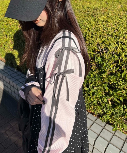 WC（ダブル シー）の「ヘンリーネックリボンラインワッフルロンT（Tシャツ/カットソー・レディース・アイボリー/サックスブルー/ピンク・FREE）」の11枚目の写真