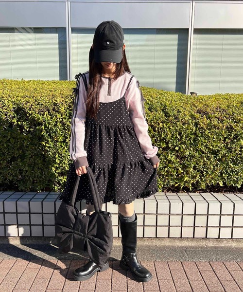 WC（ダブル シー）の「ヘンリーネックリボンラインワッフルロンT（Tシャツ/カットソー・レディース・アイボリー/サックスブルー/ピンク・FREE）」の12枚目の写真