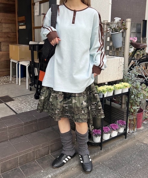 WC（ダブル シー）の「ヘンリーネックリボンラインワッフルロンT（Tシャツ/カットソー・レディース・アイボリー/サックスブルー/ピンク・FREE）」の16枚目の写真