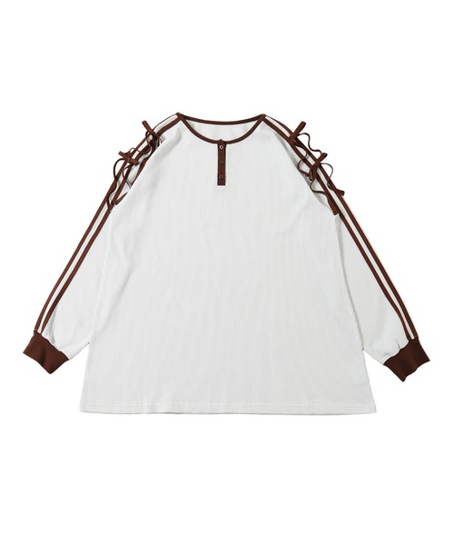 WC（ダブル シー）の「ヘンリーネックリボンラインワッフルロンT（Tシャツ/カットソー・レディース・アイボリー/サックスブルー/ピンク・FREE）」の18枚目の写真