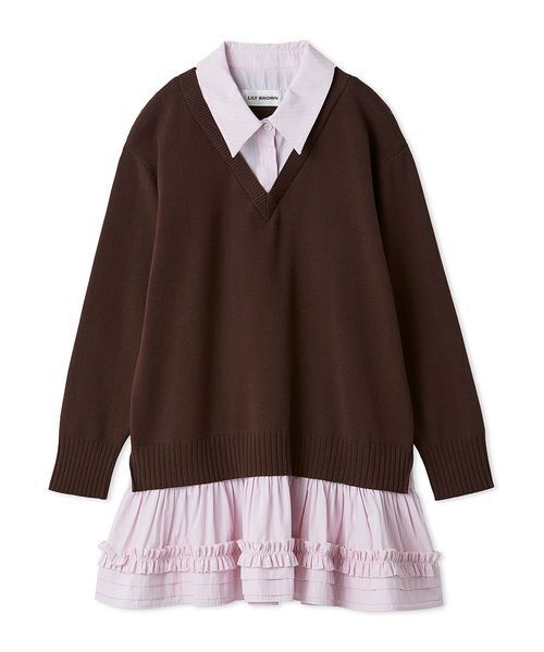 LILY BROWN(リリーブラウン)の「シャツドッキングミニワンピース(ワンピース・レディース・ネイビー/ブラウン/アイボリー・F)」の2枚目の写真