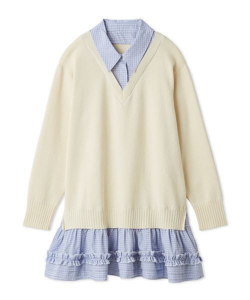 LILY BROWN(リリーブラウン)の「シャツドッキングミニワンピース(ワンピース・レディース・ネイビー/ブラウン/アイボリー・F)」の1枚目の写真
