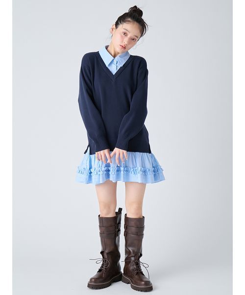 LILY BROWN(リリーブラウン)の「シャツドッキングミニワンピース(ワンピース・レディース・ネイビー/ブラウン/アイボリー・F)」の5枚目の写真
