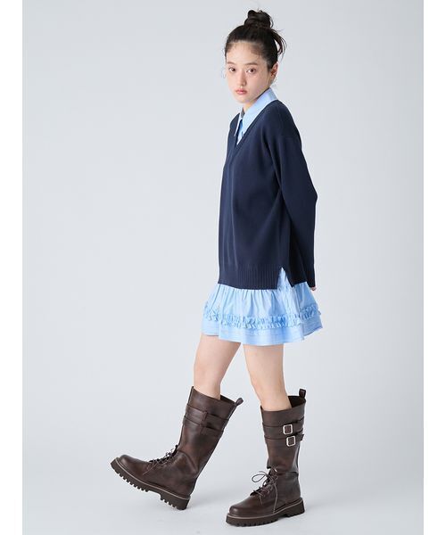 LILY BROWN(リリーブラウン)の「シャツドッキングミニワンピース(ワンピース・レディース・ネイビー/ブラウン/アイボリー・F)」の7枚目の写真