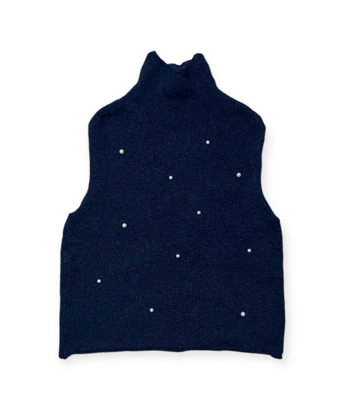 BORN SLIPPY(ボーンスリッピー)の「Snow Pearl Stud High-Neck Knit Vest (Navy)(ベスト・レディース・その他・FREE)」の3枚目の写真