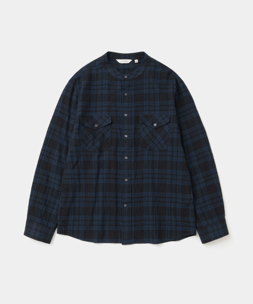 UNIFORM BRIDGE(ユニフォームブリッジ)の「band collar check shirt blue(シャツ/ブラウス・メンズ・その他・MEDIUM/LARGE/X-LARGE/XX-LARGE)」の1枚目の写真
