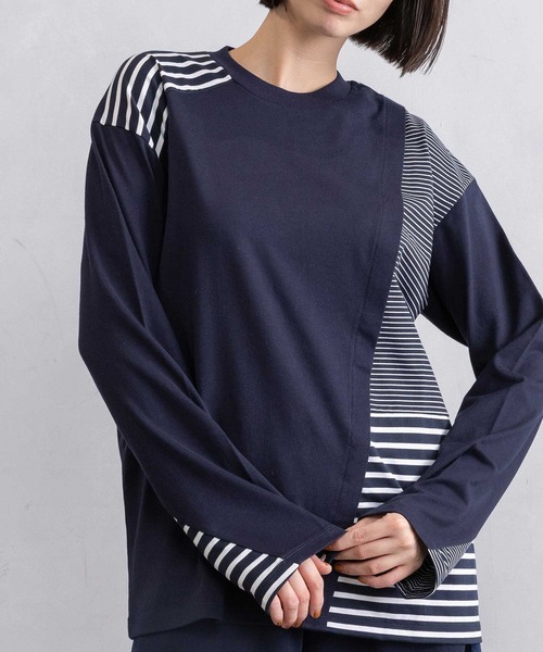 MARECHAL TERRE(マルシャルテル)の「ボーダー切替えトップス(Tシャツ/カットソー・レディース・ブラック/ネイビー/グレー/オフホワイト・MEDIUM)」の4枚目の写真