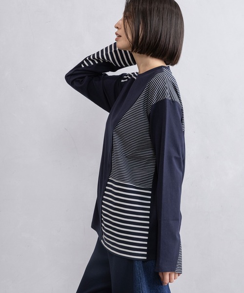 MARECHAL TERRE(マルシャルテル)の「ボーダー切替えトップス(Tシャツ/カットソー・レディース・ブラック/ネイビー/グレー/オフホワイト・MEDIUM)」の10枚目の写真