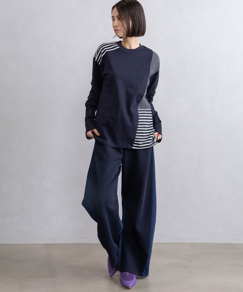 MARECHAL TERRE(マルシャルテル)の「ボーダー切替えトップス(Tシャツ/カットソー・レディース・ブラック/ネイビー/グレー/オフホワイト・MEDIUM)」の14枚目の写真