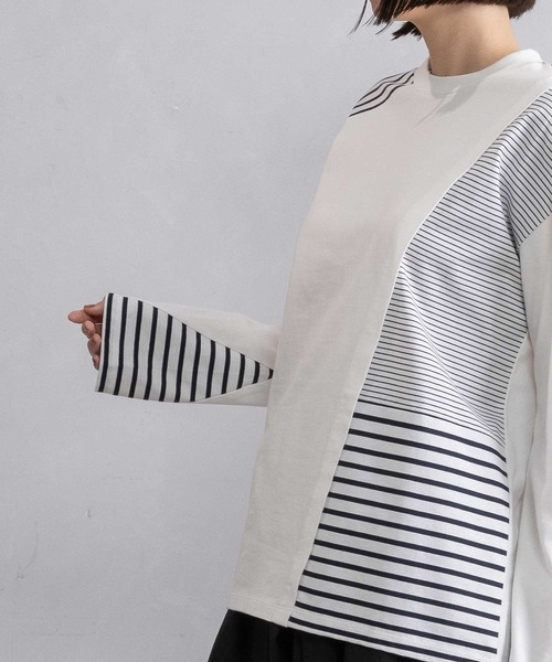 MARECHAL TERRE(マルシャルテル)の「ボーダー切替えトップス(Tシャツ/カットソー・レディース・ブラック/ネイビー/グレー/オフホワイト・MEDIUM)」の5枚目の写真