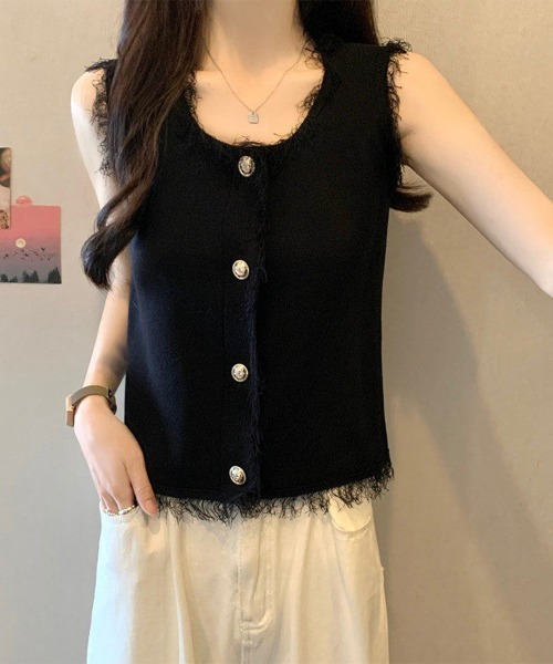 Miniministore(ミニミニストア)の「ベスト レディース フリンジ ボタン飾り(ベスト・レディース・アイボリー/ブラック/ホワイト・FREE)」の3枚目の写真