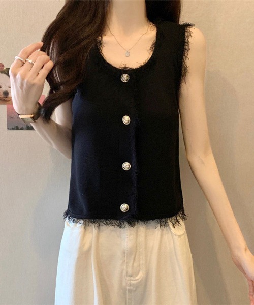 Miniministore(ミニミニストア)の「ベスト レディース フリンジ ボタン飾り(ベスト・レディース・アイボリー/ブラック/ホワイト・FREE)」の12枚目の写真