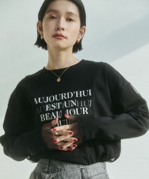 チュールレイヤード プリント長袖Tシャツ