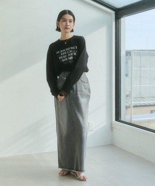 hunch(ハンチ)の「チュールレイヤード プリント長袖Tシャツ(Tシャツ/カットソー・レディース・オフホワイト/ブラック/ライトベージュ・FREE)」の4枚目の写真