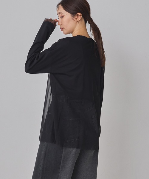 hunch(ハンチ)の「チュールレイヤード プリント長袖Tシャツ(Tシャツ/カットソー・レディース・オフホワイト/ブラック/ライトベージュ・FREE)」の6枚目の写真