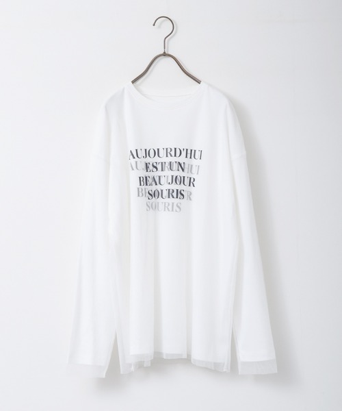 hunch(ハンチ)の「チュールレイヤード プリント長袖Tシャツ(Tシャツ/カットソー・レディース・オフホワイト/ブラック/ライトベージュ・FREE)」の10枚目の写真