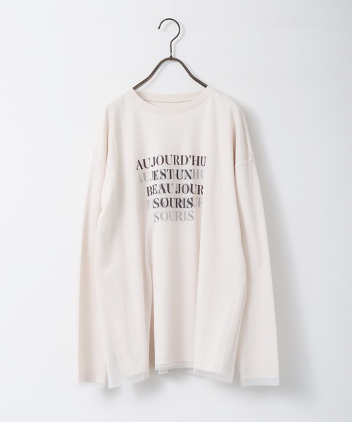 hunch(ハンチ)の「チュールレイヤード プリント長袖Tシャツ(Tシャツ/カットソー・レディース・オフホワイト/ブラック/ライトベージュ・FREE)」の15枚目の写真