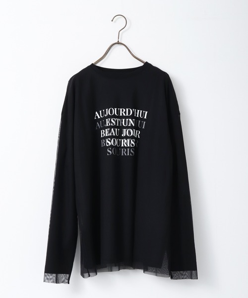 hunch(ハンチ)の「チュールレイヤード プリント長袖Tシャツ(Tシャツ/カットソー・レディース・オフホワイト/ブラック/ライトベージュ・FREE)」の16枚目の写真