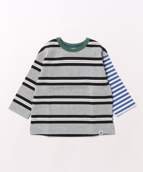 HAKKA BABY（ハッカベビー）の「[ベビー]ボーダー切替長袖Tシャツ（Tシャツ/カットソー・キッズ・杢グレー/サックスブルー・90cm/80ｃｍ）」の2枚目の写真