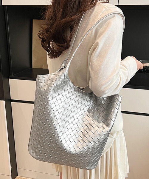 ReRe(リリ)の「ミニバック付き×メッシュ編みバッグ(トートバッグ・レディース・ブラック/シルバー/オフホワイト/ピンク・FREE)」の1枚目の写真