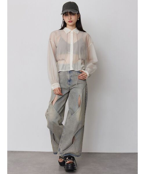 MURUA（ムルーア）の「カーブカットワークデニム（デニムパンツ・レディース・ブラック/ブルー・2/1）」の5枚目の写真