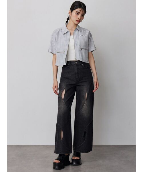 MURUA（ムルーア）の「カーブカットワークデニム（デニムパンツ・レディース・ブラック/ブルー・2/1）」の12枚目の写真