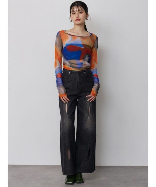 MURUA（ムルーア）の「カーブカットワークデニム（デニムパンツ・レディース・ブラック/ブルー・2/1）」の18枚目の写真